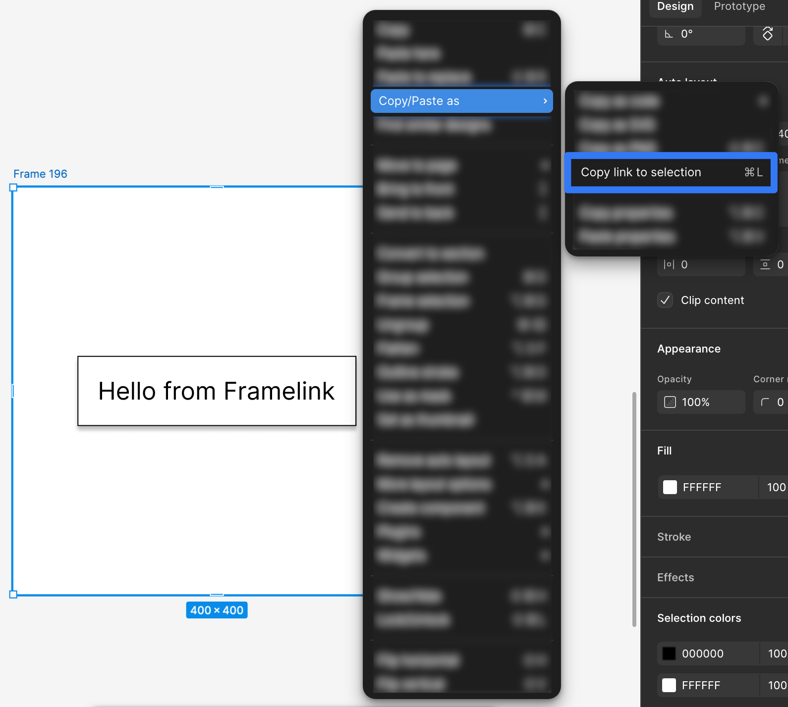Copy a link to a Figma frame or group